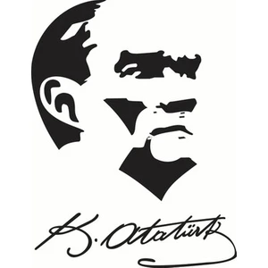 Baskı Madeni Atatürk Silueti ve Imzası Oto Sticker Beyaz (32 x 27 Cm)