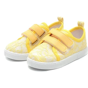 First Step Çift Cırtlı Dantelli Keten Kız Çocuk AYAKKABISI-SARI-F-4005