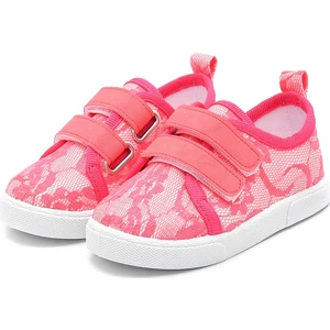 First Step Çift Cırtlı Dantelli Keten Kız Çocuk AYAKKABISI-FUŞYA-F-4005