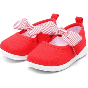 First Step Papyonlu Kız Çocuk Keten Babet AYAKKABI-KIRMIZI-F-491
