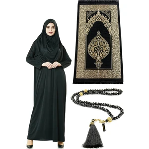 Tek Parça Namaz Elbisesi - Seccade - Tesbih - Ibadet Seti - Siyah