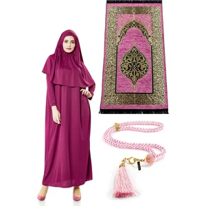 Tek Parça Namaz Elbisesi - Seccade - Tesbih - Ibadet Seti - Fuşya