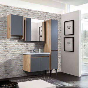 Trio Modül İstanbul Banyo Dolabı - 80 cm - 4'lü Set - Meşe - Fırtına Gri