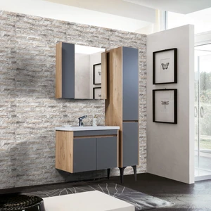 Trio Modül İstanbul Banyo Dolabı - 80 cm - 3'lü Set - Meşe - Fırtına Gri