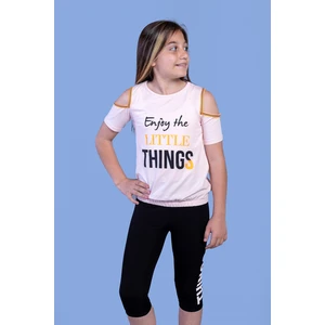Toontoy Kız Çocuk Kolları Şerit Detaylı Baskılı Taytlı Takım