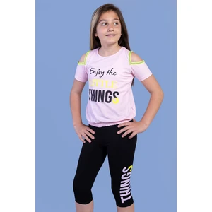 Toontoy Kız Çocuk Kolları Şerit Detaylı Baskılı Taytlı Takım