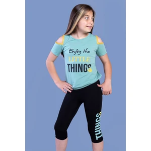 Toontoy Kids Toontoy Kız Çocuk Kolları Şerit Detaylı Baskılı Taytlı Takım