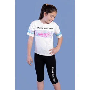 Toontoy Kız Çocuk Garnili Baskılı Taytlı Takım