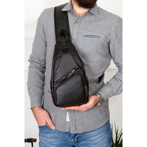 Yıkama Deri Göğüs Çantası Kulaklık ve Şarj Çıkışlı Tek Kol Çarpraz Mini Sırt Çanta Bodybag