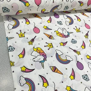 Bebek Özel 240 Santim Eninde Beyaz Zemin Unicorn Desen Poplin Kumaş
