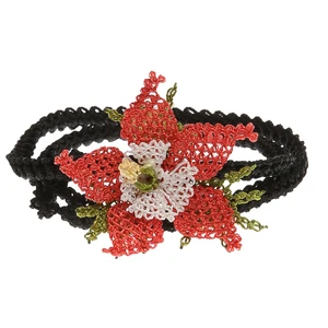 Soma Kadın Atölyesi Tasma Kolye Bileklik Yıldız Çiçekli Ince Kordon Elişi Iğne Oyası 50 cm Mercan Kırmızı