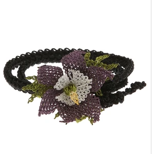 Soma Kadın Atölyesi Tasma Kolye Bileklik Yıldız Çiçekli Ince Kordon Elişi Iğne Oyası 50 cm Mor-Siyah