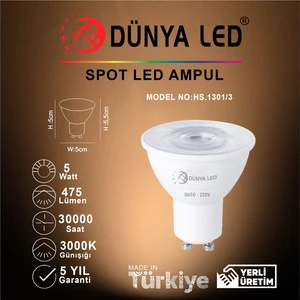 Dünya LED HS.1301/3 5W LED Spot GU10 3000K Günışığı
