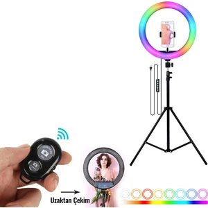26 cm Youtube Instagram Tiktok Selfie Rgb LED Halka Işık + 2.1 mt Tripod + Bluetooth Kumanda AL2643