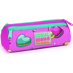 Coral High Kids Açık Pembe Makaron Desenli Üç Bölmeli Kalem Çantası 22301