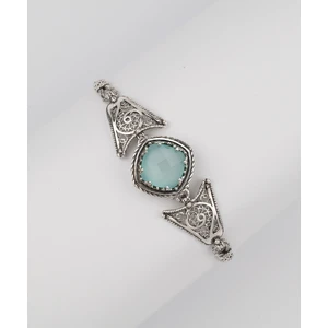 Filigran Silver 925 Ayar Gümüş Otantik El Işçiliği Telkari Doğal Aqua Kalsedon Taşlı Ayarlanabilir Kadın Bileklik