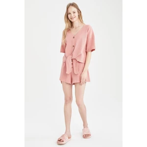 Defacto V Yaka Bağlama Detaylı Waffle Kısa Kollu Pijama Takımı U2862AZ21SP