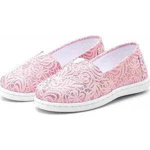First Step Çiçek Desenli Keten Çocuk Babet AYAKKABI-PEMBE-F-485
