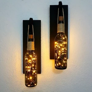 ST Dekor Retro Yeşil Şişeli LED Işıklı Mat Siyah Aplik 2'li Set
