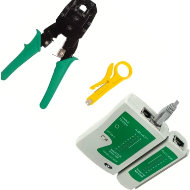 Powermaster RJ45 RJ11 Rj9 Jack Telefon Data Kablosu Sıkma Çakma Pensesi +Kablo Test Cihazı +Kablo