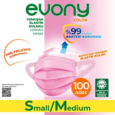 Evony Color Pembe Yumuşak Elastik Kulaklı Maske 100