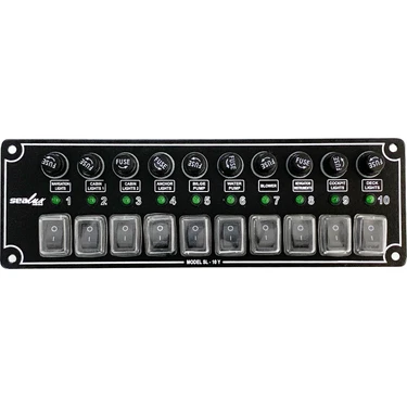 Sealux Marine Tekne Switch Panel 10 Anahtarlı Yatay 12-24v  Sigorta