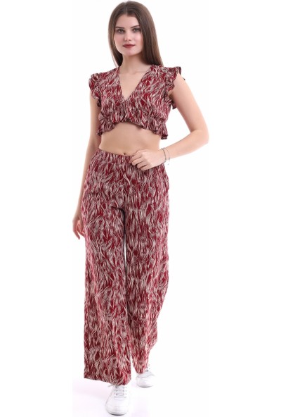 Stil Adventure Fırfır Detaylı Pantolonlu Crop Bayan Viskon TAKIM-SA1378