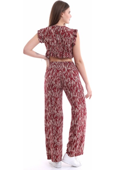 Stil Adventure Fırfır Detaylı Pantolonlu Crop Bayan Viskon TAKIM-SA1378