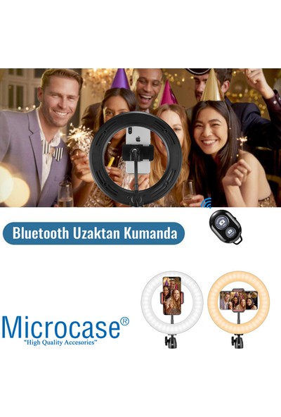 Microcase 33 cm Youtube Instagram Tiktok Selfie LED Halka Işık + 2.1 mt Tripod + Bluetooth Kumanda - AL2644