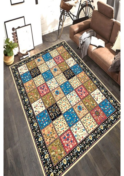 Kaymaz Taban Yıkanabilir Minimalist Çiçek Motifli Halı