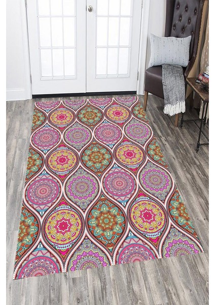 Kaymaz Taban Yıkanabilir Etnik Desenli Modern Renkler Halı