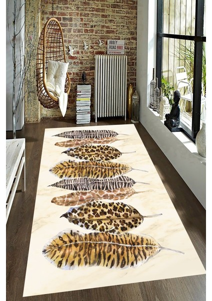 Kaymaz Taban Yıkanabilir Leoparlı Yaprak Desenli Halı