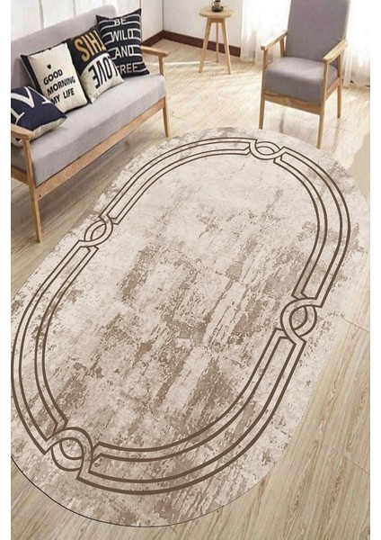 Kaymaz Taban Yıkanabilir Oval Çerçeve Motif Halı