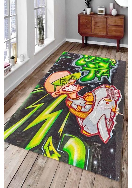 Kaymaz Taban Yıkanabilir Sürrealizm Grafiti Halı