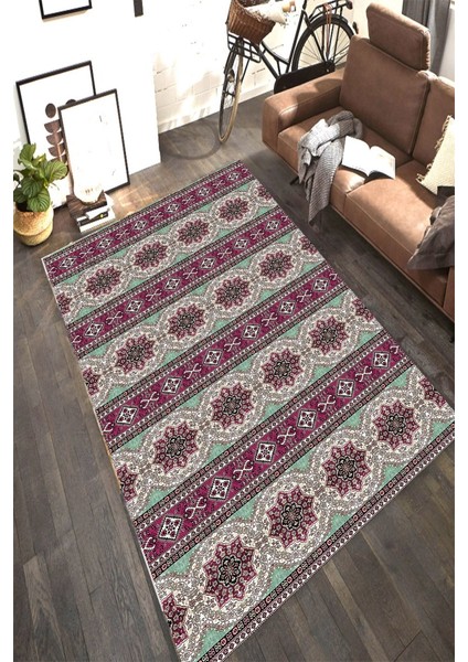 Kaymaz Taban Yıkanabilir Modern Kilim Desenli Halı