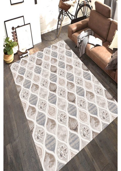 Kaymaz Taban Yıkanabilir Damla Motif Çiçek Desenli Halı