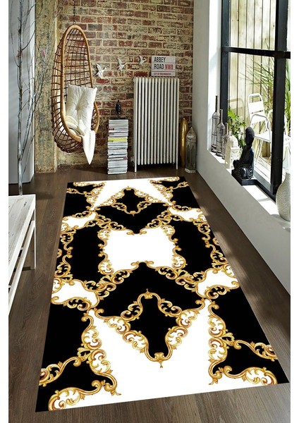 Kaymaz Taban Yıkanabilir Altın Motif Vektörel Desenli Halı