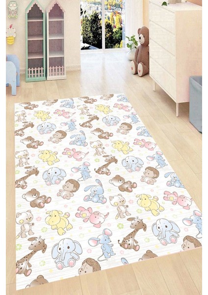 Peluş Oyuncak Desenli Kaymaz Taban Yıkanabilir Dijital Baskı Çocuk Halısı