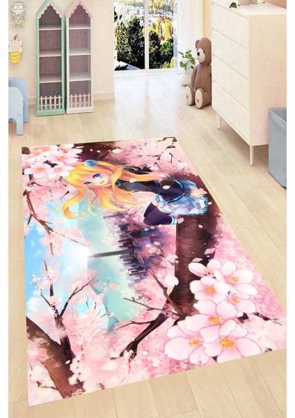 Anime Desenli Kaymaz Taban Yıkanabilir Dijital Baskı Çocuk Halısı