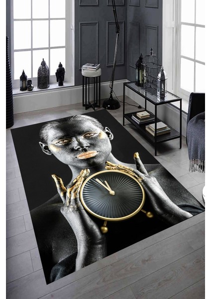 Kaymaz Taban Yıkanabilir Saat ve Afrika Tasarımlı Halı