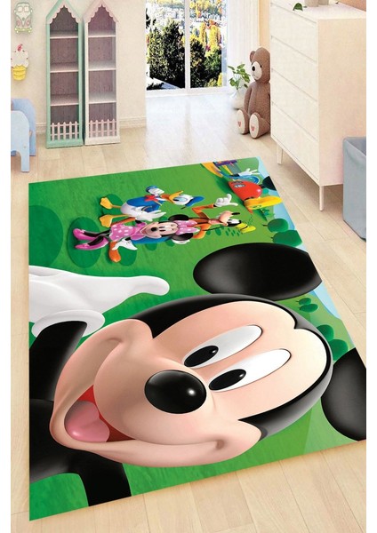 Kaymaz Taban Yıkanabilir Mickey Family Çocuk Halısı