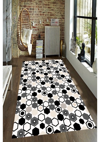 Kaymaz Taban Yıkanabilir Metraj Geometrik Çizim Desenli Halı