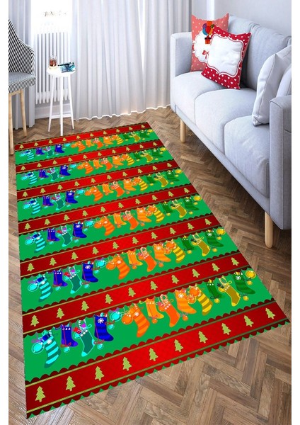 Kaymaz Taban Yıkanabilir Noel Çorapları Desenli Halı