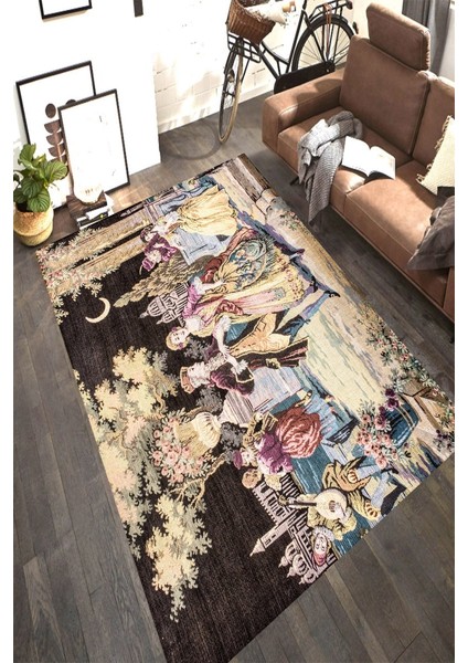 Kaymaz Taban Yıkanabilir Rönesans Tablo Desenli Halı