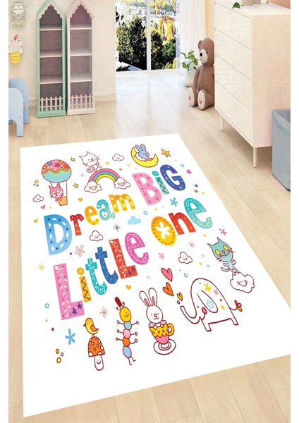 Dream Big Desen Kaymaz Taban Yıkanabilir Dijital Baskı Çocuk Halısı