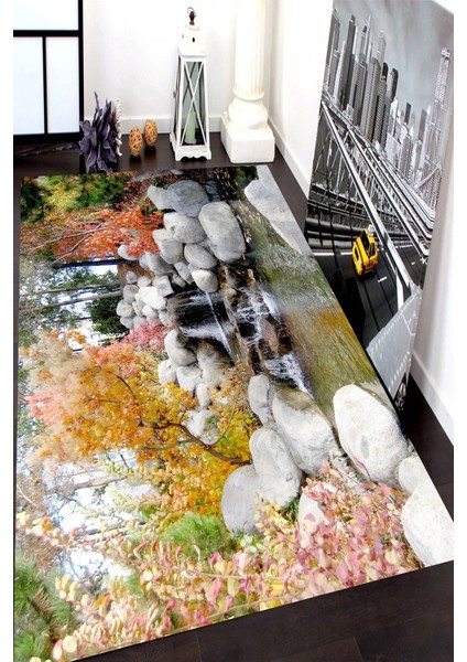 Kaymaz Taban Yıkanabilir Manzara ve Şelale Tasarımlı Halı