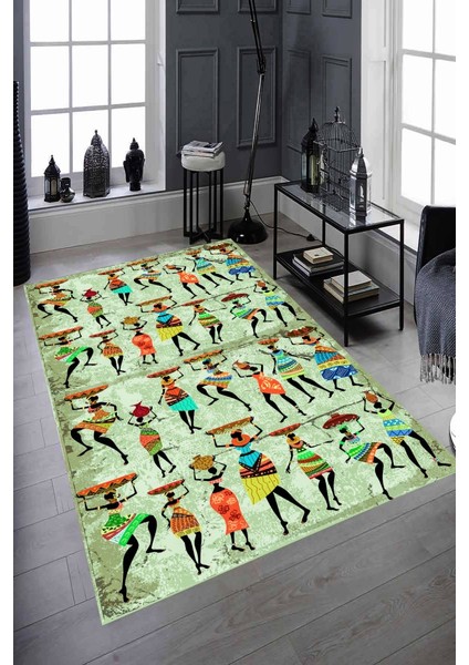 Kaymaz Taban Yıkanabilir Afrika Dansı Tasarımlı Halı