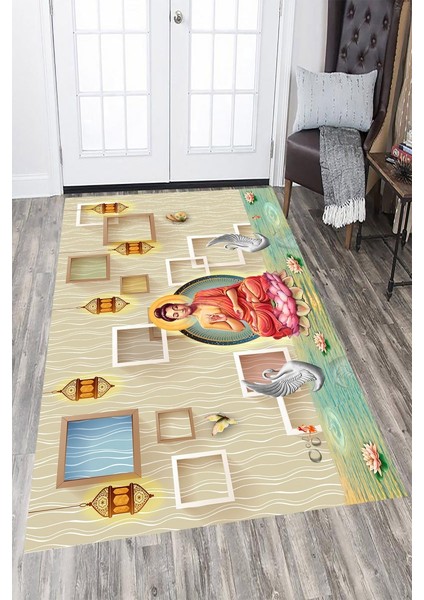 Kaymaz Taban Yıkanabilir Meditasyon Desenli Halı