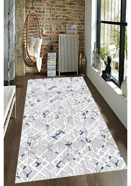 Kaymaz Taban Yıkanabilir Üç Boyutlu Gri Zemin Küp Desenli Halı