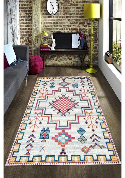 Kaymaz Taban Yıkanabilir Renkli Örme Kilim Desenli Halı